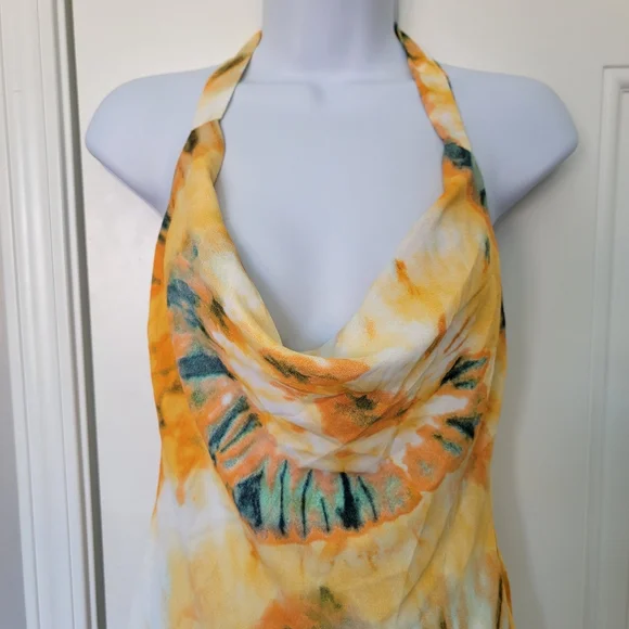 NWT Hello Molly Green Yellow Tie Dye Halter Neck Summer Mini Dress Size 4 - Picture 4 of 13